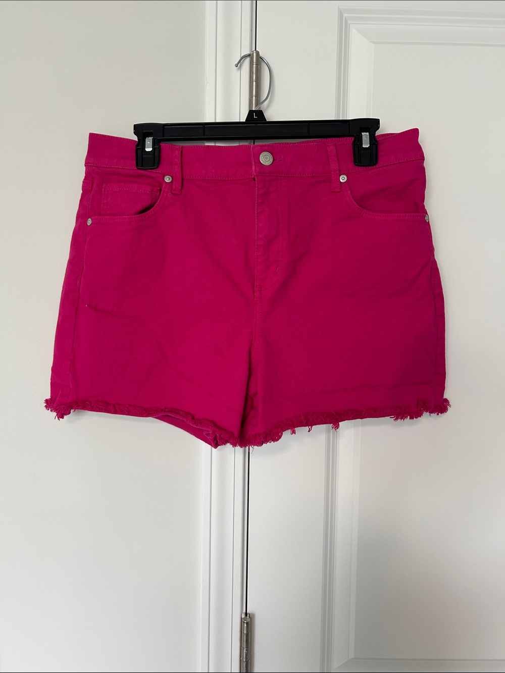 LOFT Bright Hot Pink High-Waist Frayed Hem Shorts